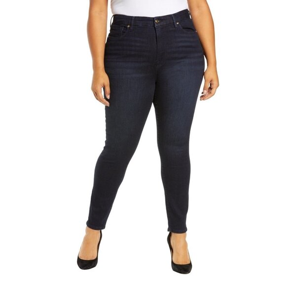 NWT Good American Jeans Skinny Jeans Good Legs Dark Denim Cotton Blue224 SIZE 24 - Picture 1 of 4